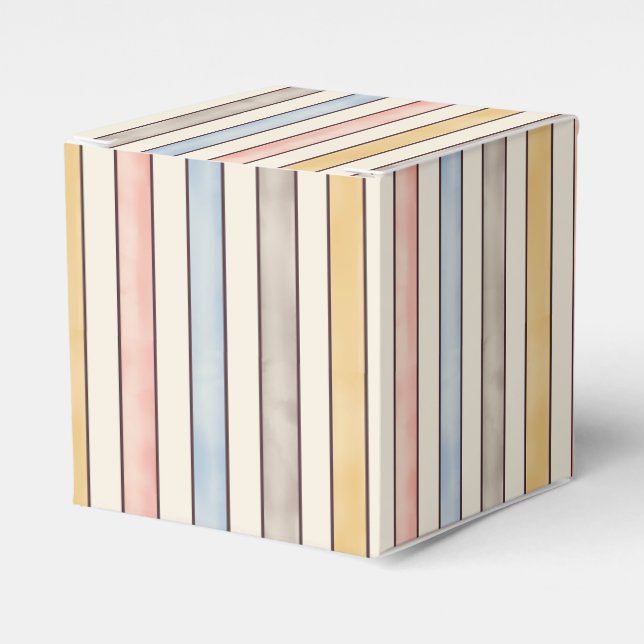 Matching, Subdued Pink, Yellow and Blue Stripes  Favor Box (Front Side)
