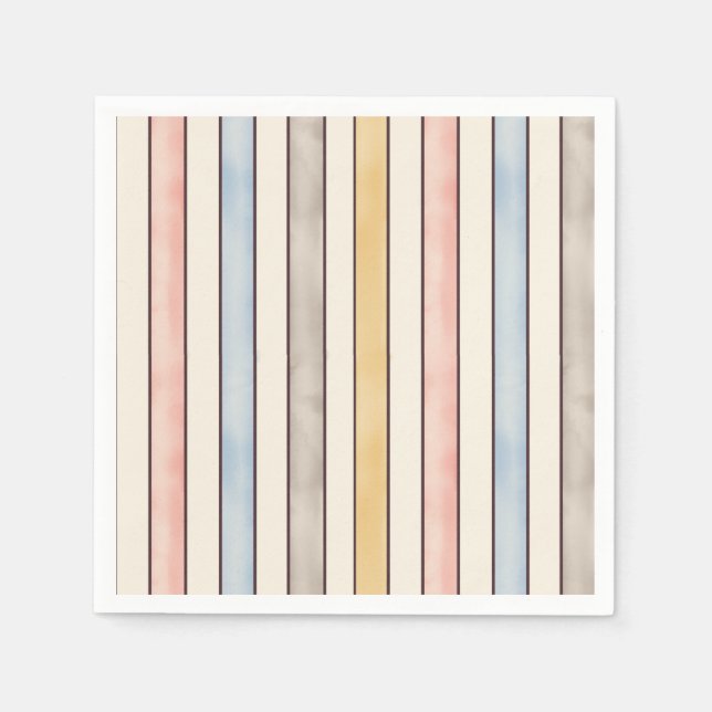 Matching, Subdued Pink, Yellow and Blue Stripes Napkin (Front)