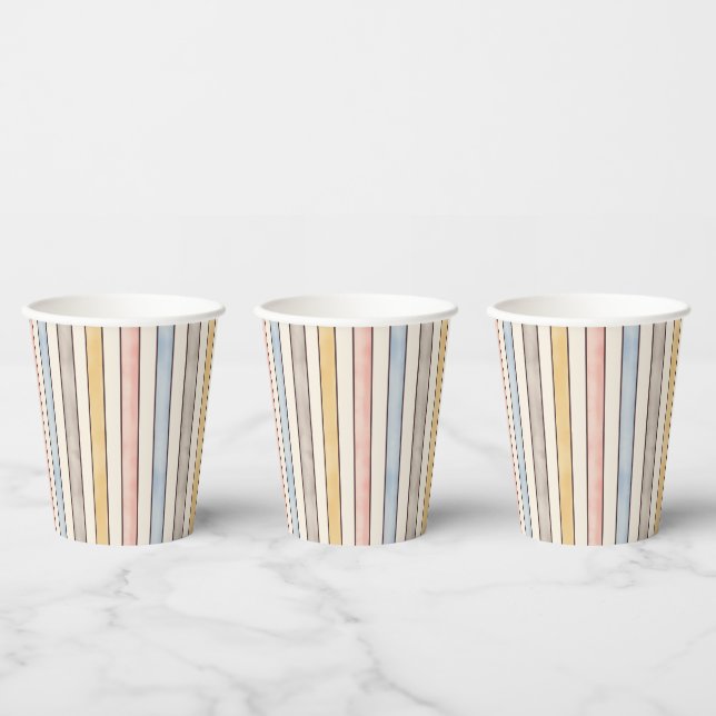 Matching, Subdued Pink, Yellow and Blue Stripes Paper Cups (Multi)