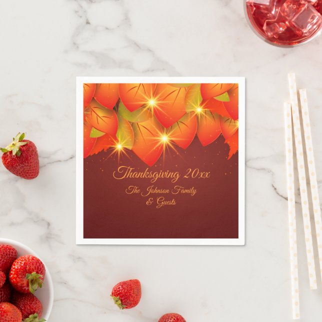 Matching Thanksgiving Orange Leaf Name Cocktail Na Napkin (Insitu)