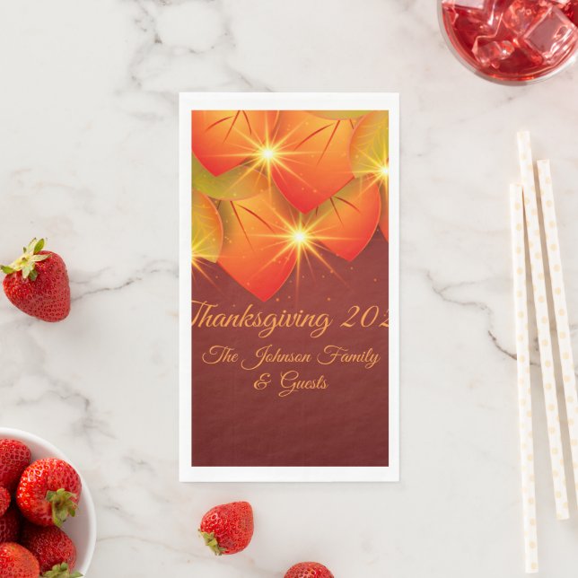 Matching Thanksgiving Orange Leaf Name Year Napkin (Insitu)