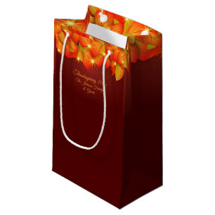 Matching Thanksgiving Orange Leaf Name Year Small  Gift Bag