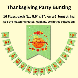 Matching Thanksgiving Watercolor Pumpkin on Green Bunting Flags