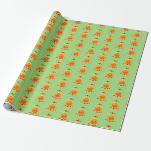 Matching Thanksgiving Watercolor Pumpkin on Green Wrapping Paper