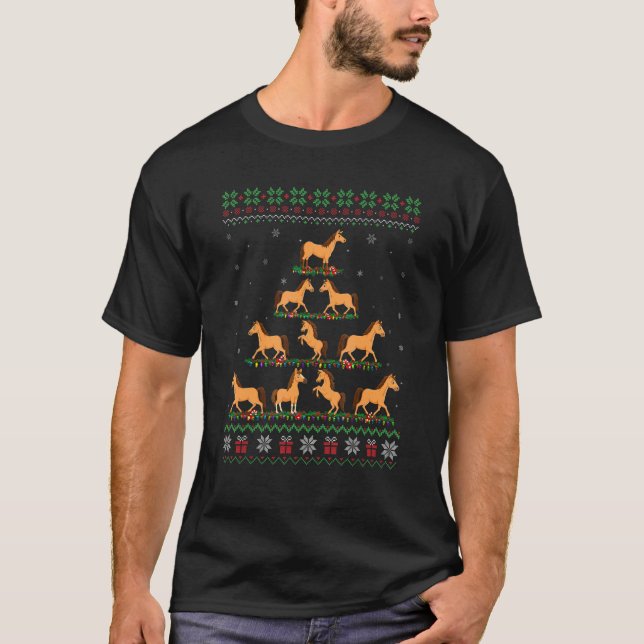 Matching Ugly Christmas Ornament Decor Xmas Horses T-Shirt (Front)