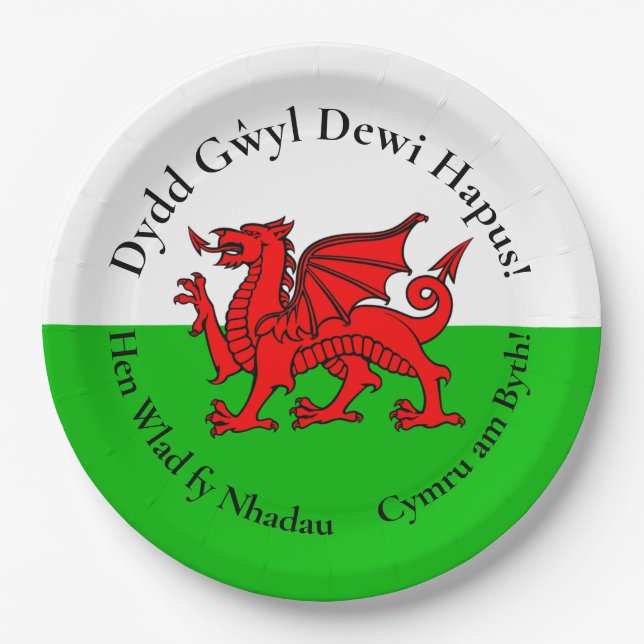 Matching Welsh Dragon St David's Day 9" Paper Plate (Front)