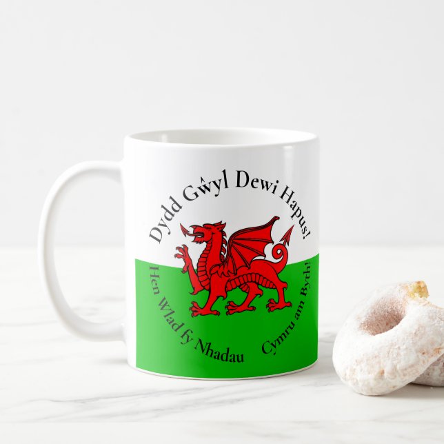 Matching Welsh Dragon St David's Day Coffee Mug (With Donut)