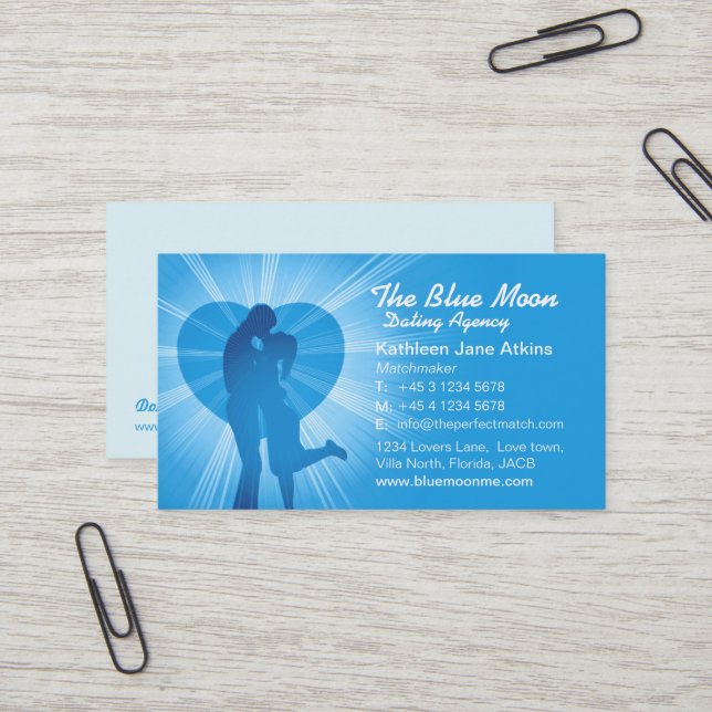 Matchmaker dating agency blue business card (Front/Back In Situ)
