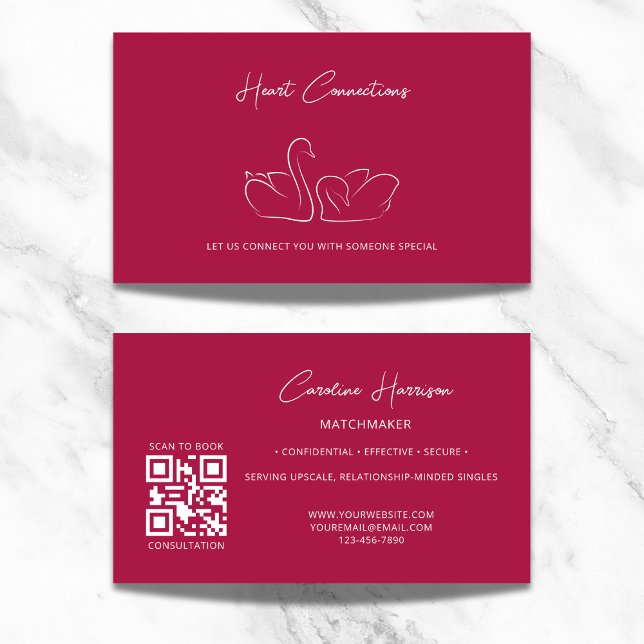 Matchmaker Dating Service QR Code Red Elegant  Business Card (Creator Uploaded)
