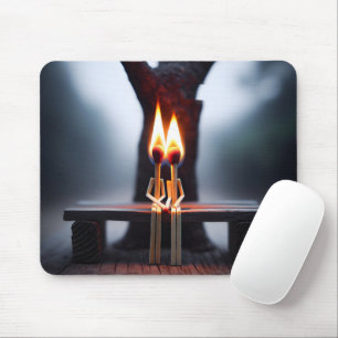 Matchstick Couple On a Bench With Flames Mouse Pad