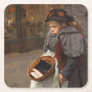 Matchstick Girl Poor Street Urchin Urban Poverty   Square Paper Coaster
