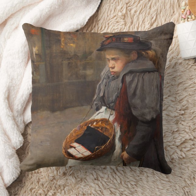 Matchstick Girl Poor Street Urchin Urban Poverty   Throw Pillow (Blanket)