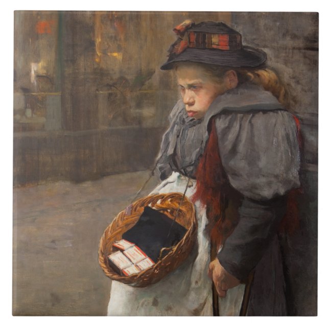 Matchstick Girl Poor Street Urchin Urban Poverty   Tile (Front)