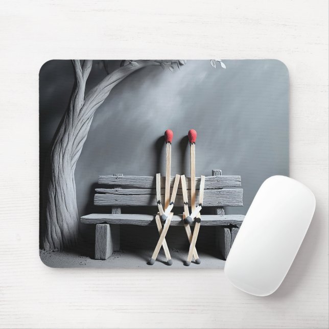 Matchsticks Sitting On a Bench Mouse Pad (With Mouse)