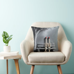 Matchsticks Sitting On a Bench Throw Pillow