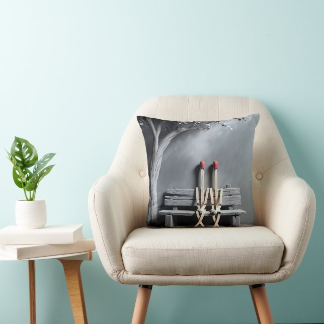 Matchsticks Sitting On a Bench Throw Pillow (Chair)