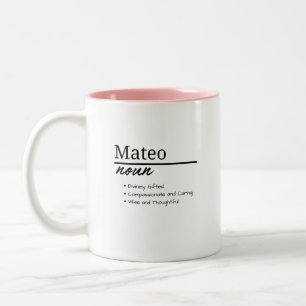 Mateo, Boy Personalized Name Definition Two-Tone Coffee Mug