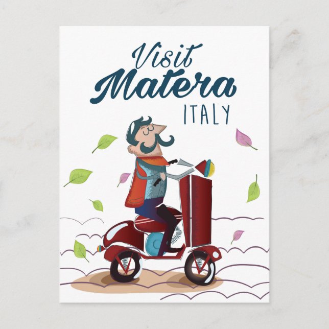 Matera Italy Cartoon Scooter travel print Postcard (Front)
