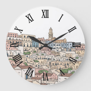 Matera Italy Travel Illustration Postcard Large Clock