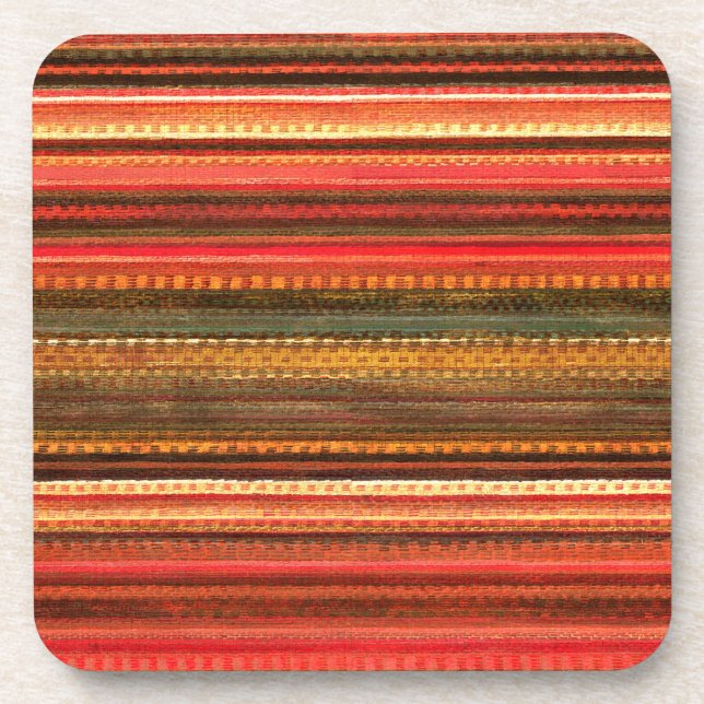 Material Textile Stripes Red Orange and Green Coaster (Front)