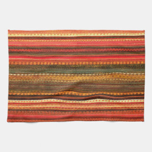 Material Textile Stripes Red Orange and Green Kitchen Towel