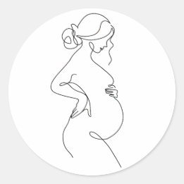 Maternal Elegance: Pregnant Women Line Art Classic Round Sticker
