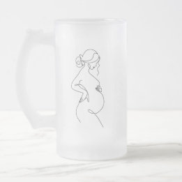 Maternal Elegance: Pregnant Women Line Art Frosted Glass Beer Mug