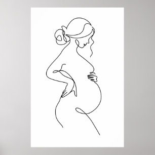 Maternal Elegance: Pregnant Women Line Art Poster
