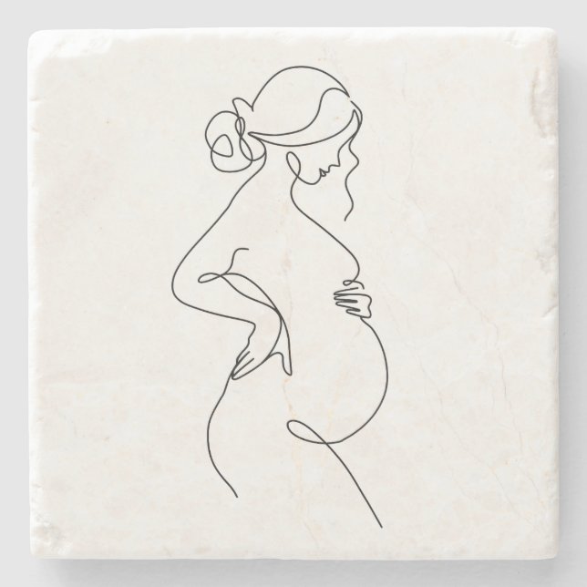 Maternal Elegance: Pregnant Women Line Art Stone Coaster (Front)