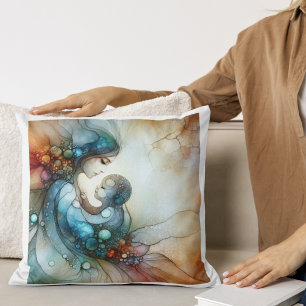 Maternal Embrace: Ink Artistry Throw Pillow
