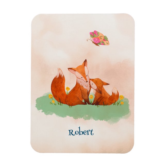 Maternal love between a mother fox and her cub magnet (Vertical)