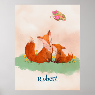 Maternal love between a mother fox and her cub poster