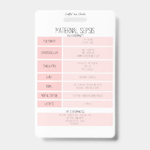 Maternal Sepsis Reference Nurse Badge Card