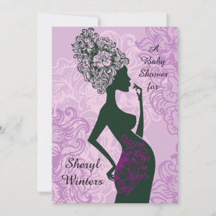 Maternité Silhouette Baby shower rose Invitation