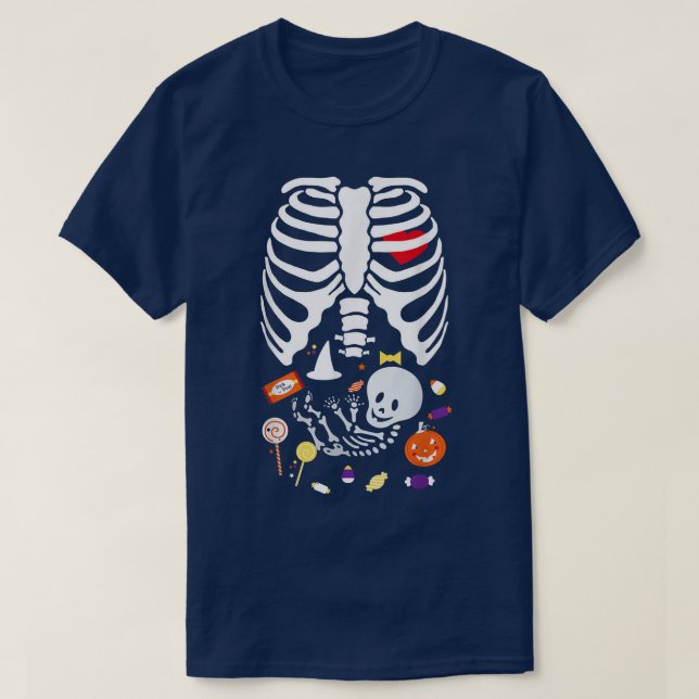 Maternity Baby Skeleton with Candy Halloween  T-Shirt (Design Front)