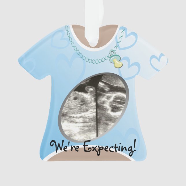 Maternity Shirt Blue Baby Announcement Ornament (Front)