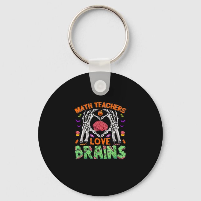 Math Brain Heart Skeleton Hand Zombie Halloween Keychain (Front)