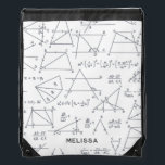 Math Calculations and Shapes Personalized Cute Drawstring Bag<br><div class="desc">Math and statisticians design pattern Drawstring bag for any math nerd. Add a name by clicking the "Personalize" button. A perfect blend of style and functionality. Features a unique pattern background, this bag adds a pop of personality to your everyday ensemble. Whether you're running errands or exploring the city, this...</div>