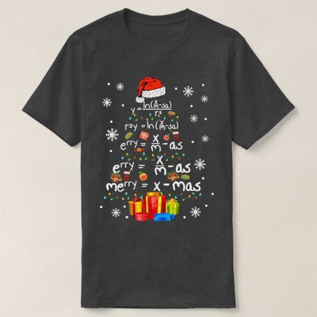 Math Christmas Tree With Santa Hat Math Teacher Ch T-Shirt (Design Front)