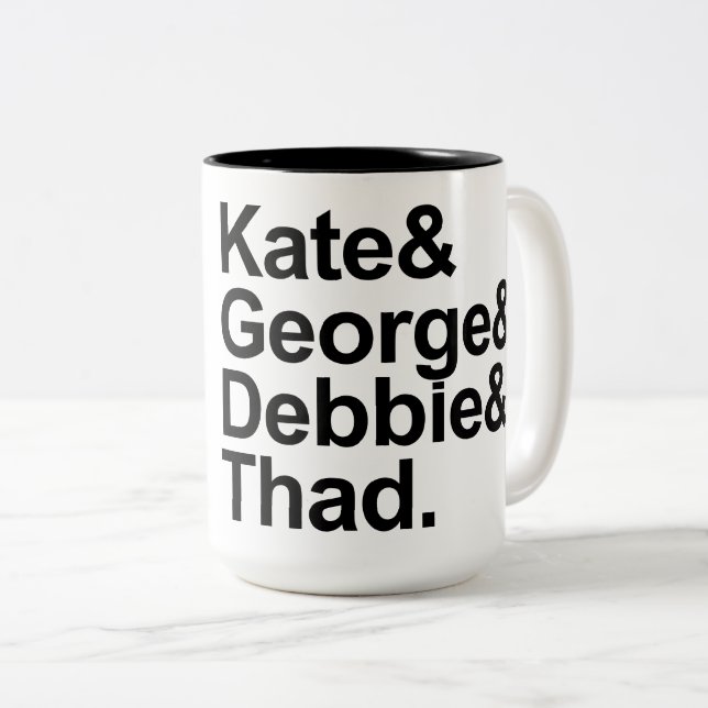 Math Detectives - Kate, George, Debbie, and Thad Two-Tone Coffee Mug (Front Right)