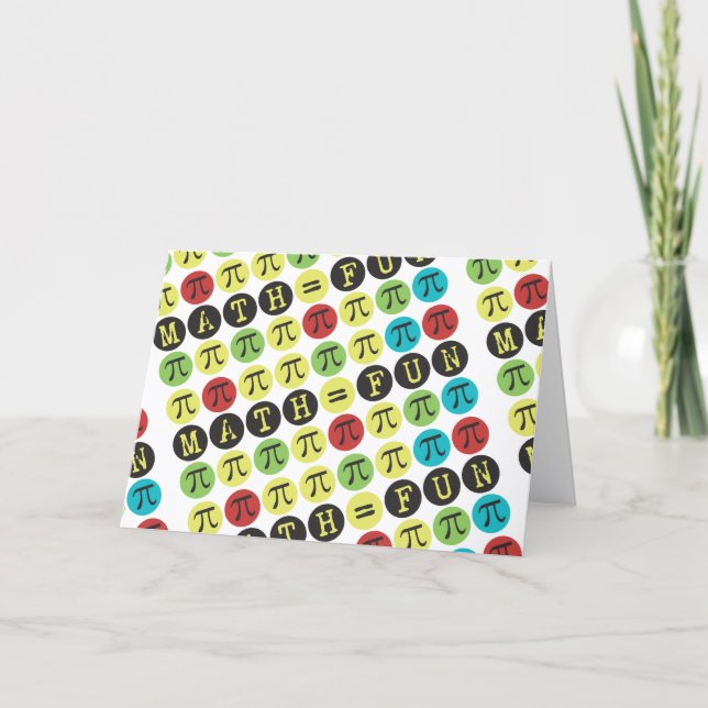 Math equals Fun - Colourful Mod Pi  - Funny Pi Car Card (Front)