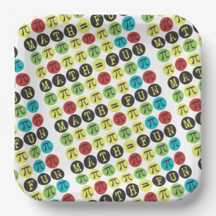 Math equals Fun Funny Colourful Mod Pi Paper Plate