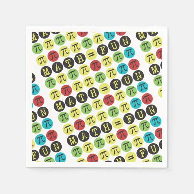 Math equals Fun - Funny Pi Colourful Paper Napkins (Front)