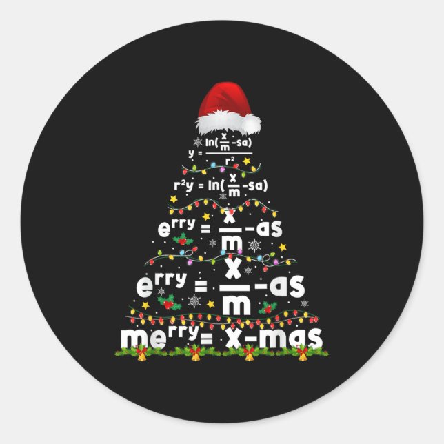 Math Equation Merry Xmas Season Teacher Christmas  Classic Round Sticker (Front)