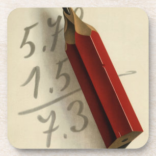 Math Equation with Red Pencil, Vintage Business Coaster