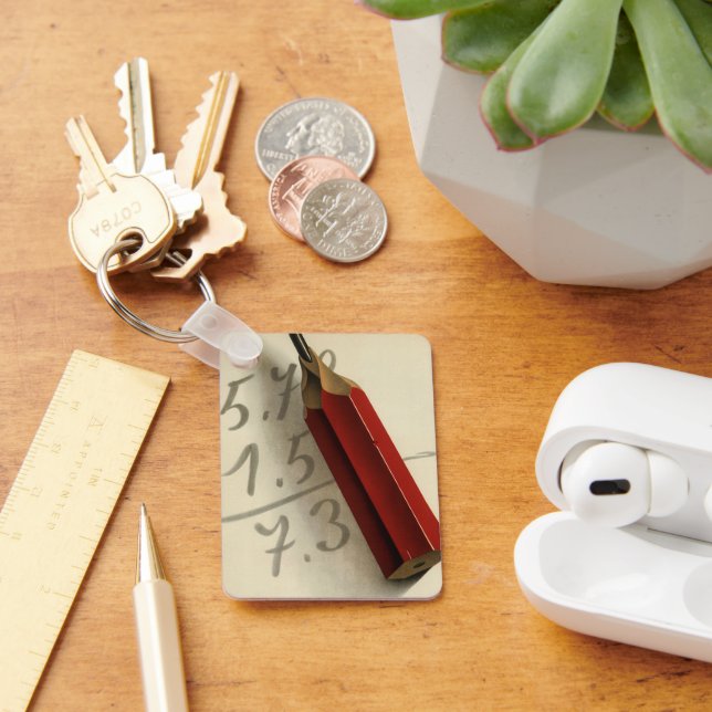 Math Equation with Red Pencil, Vintage Business Keychain (Desk)