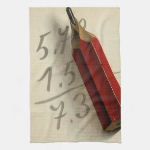 Math Equation with Red Pencil, Vintage Business Kitchen Towel