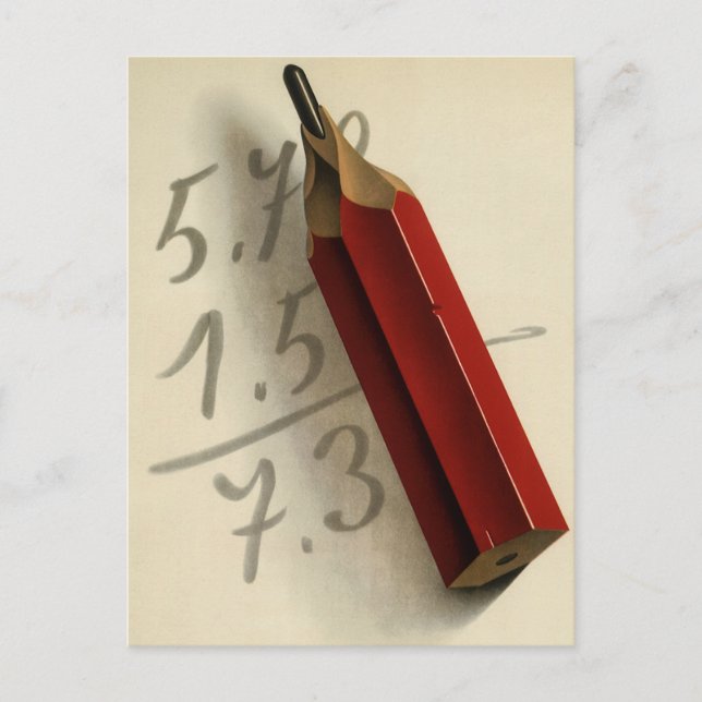 Math Equation with Red Pencil, Vintage Business Postcard (Front)