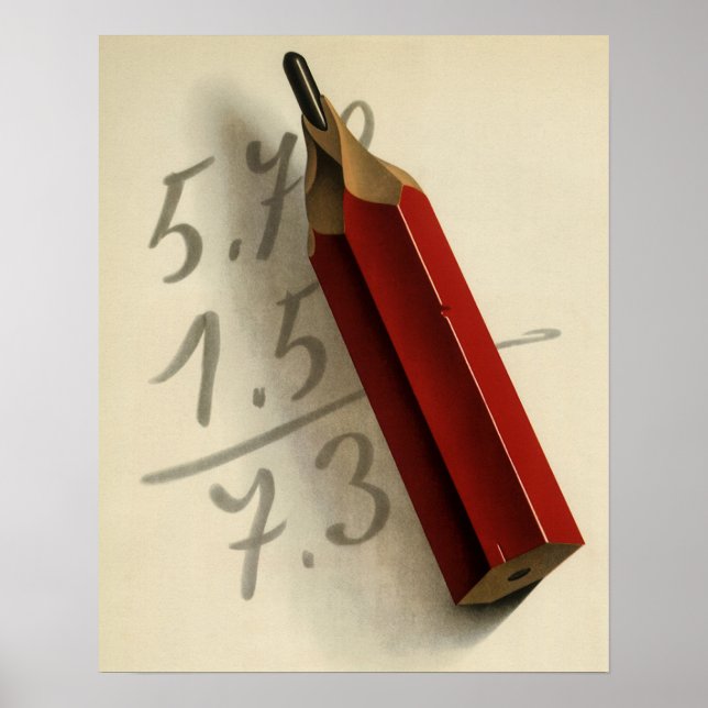 Math Equation with Red Pencil, Vintage Business Poster (Front)