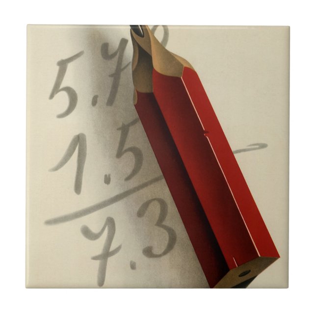 Math Equation with Red Pencil, Vintage Business Tile (Front)